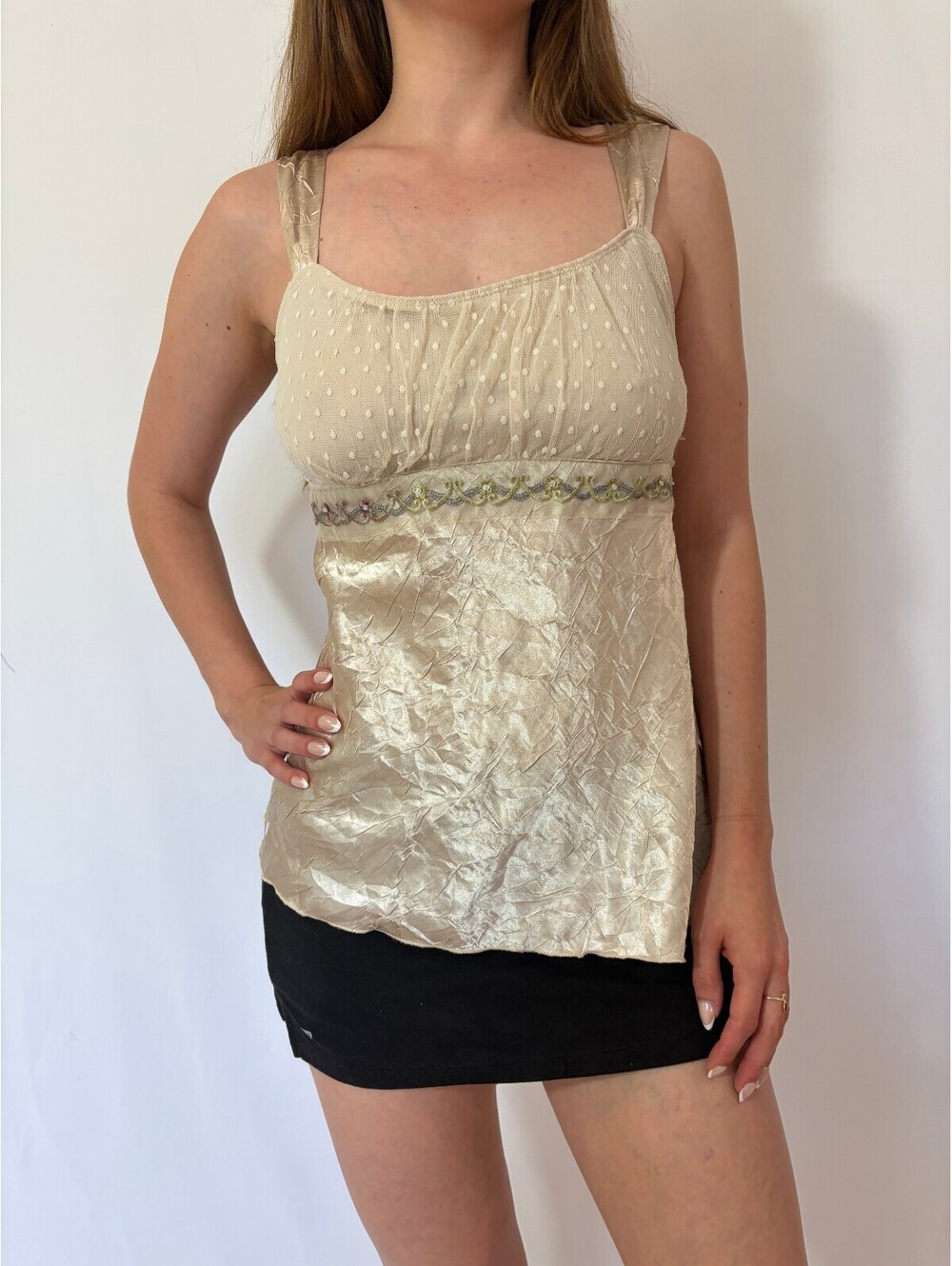 A Byer Silky Milkmaid Babydoll Shimmery Tank Top - Picture 7 of 9